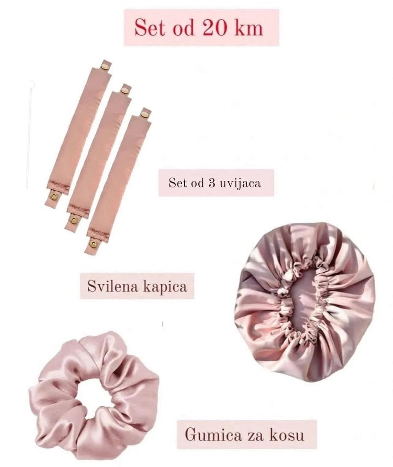 Satenska kapica, uvijac 3 dijela i skranci gumica