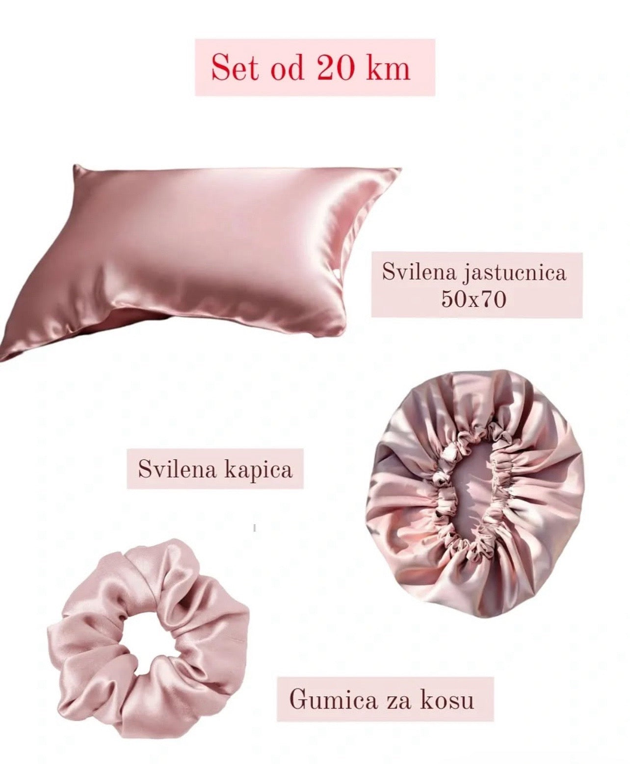 Set satenska jastucnica, kapica i gumica